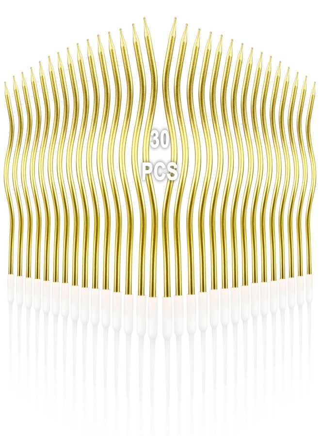 Resflyar 30 PCS Twisty Birthday Candles, Spiral Metallic Cake Candles, Long Thin Coil Cupcake Candles for Birthday, Wedding Party Decoration, Gold - Image 1